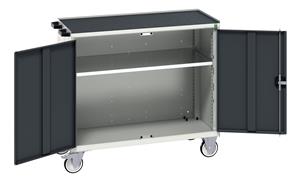 verso mobile cabinet with 2 doors, shelf and top tray. WxDxH: 1050x550x965mm. RAL 7035/5010 or selected Bott Verso Mobile  Drawer Cupboard  Tool Trolleys and Tool Butlers